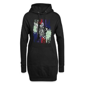 Tierdruck - Zebra - Hoodie-Kleid - Schwarz - Vorne