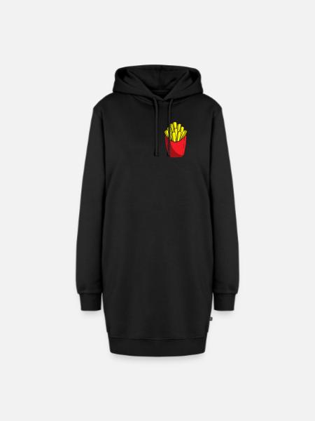 Pommes in Brusttasche - Hoodie-Kleid - Schwarz