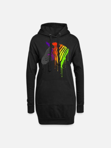 Regebnbogen Zebra - Hoodie-Kleid - Schwarz