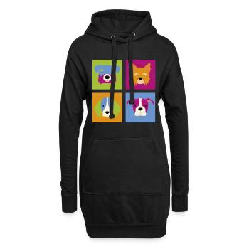 Hund und Hunde - Hoodie-Kleid - Schwarz - Vorne