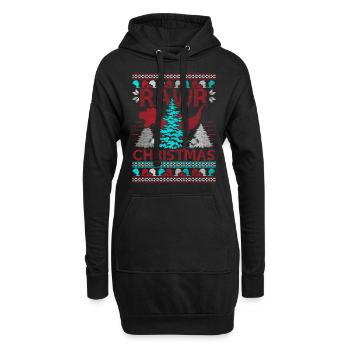 Dinosaure Rex Noël Ugly Christmas Sweater - Sweat-shirt à capuche long Femme - noir - Devant