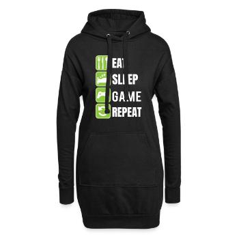 Gamer Shirt EAT SLEEP GAME REPEAT - Hoodie-Kleid - Schwarz - Vorne