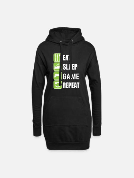 Gamer-paita EAT SLEEP GAME REPEAT - Hoodie-kjole - sort
