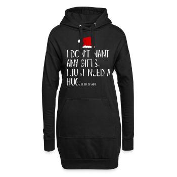 Keine Geschenke Umarmung großes Glas Wein T-Shirt - Hoodie-Kleid - Schwarz - Vorne