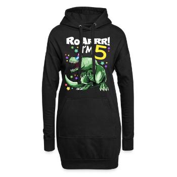 ROAR I'm 5 years old - T REX Birthday DINO - Hoodie Dress - black - Front