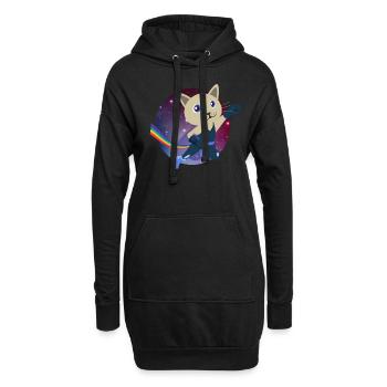 Süße Katze Superheld Weltall Schweben Mieze - Hoodie-Kleid - Schwarz - Vorne
