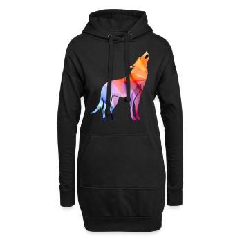 Heulender Polygon Wolf - Hoodie-Kleid - Schwarz - Vorne