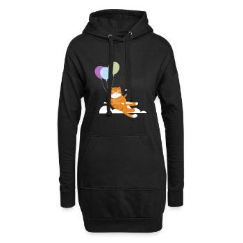 Drôle chat Chat Miau Vol Avec Ballon - Sweat-shirt à capuche long Femme - noir - Devant