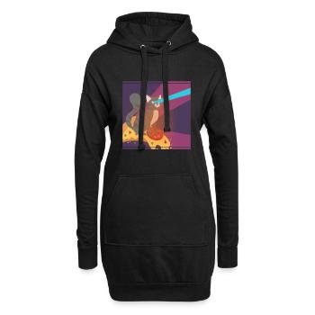 Katze Mieze Pizza Essen Hunger Kater Lustig - Hoodie-Kleid - Schwarz - Vorne