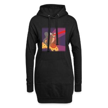 Katze Mieze Pizza Essen Hunger Kater Lustig - Hoodie-Kleid - Schwarz - Vorne