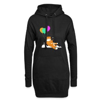 Drôle chat Chat Miau Vol Avec Ballon - Sweat-shirt à capuche long Femme - noir - Devant