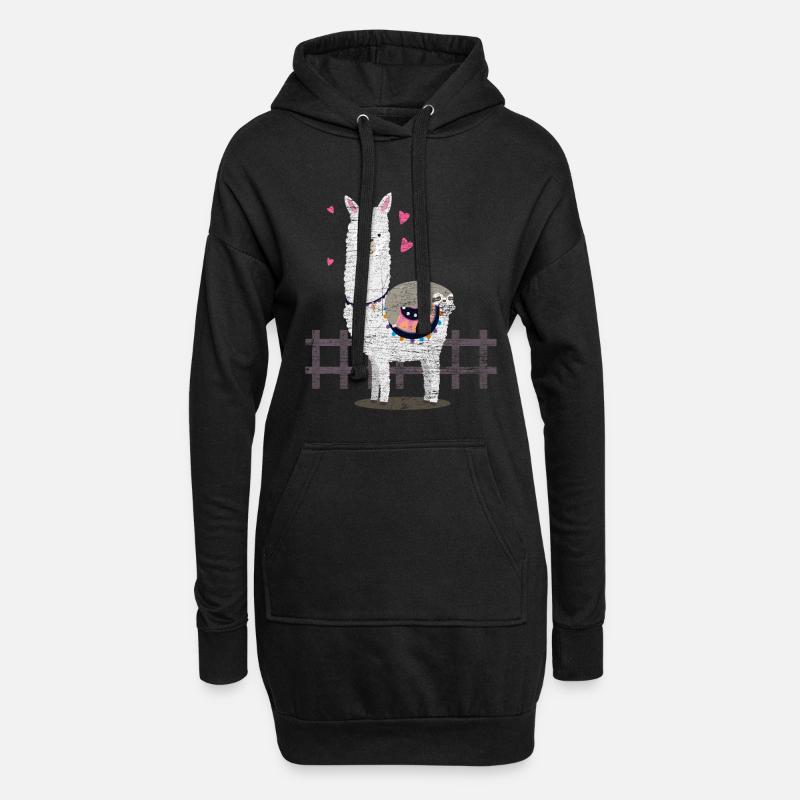 Faultier Lama - Hoodie-Kleid - Schwarz