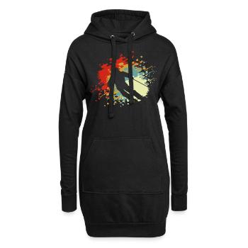 ski retro Skifahren, Ski, Skifahrer - Hoodie-Kleid - Schwarz - Vorne