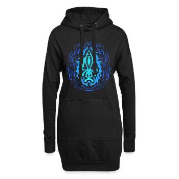 "AQUA" ~ Psychedelisches Fisch Muster - Hoodie-Kleid - Schwarz - Vorne