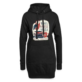 Bücher Kaffee und Eulen - Hoodie-Kleid - Schwarz - Vorne