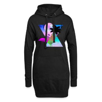Vaporwave Dolphin 80s hypnotische Sonnenuntergangszene - Hoodie-Kleid - Schwarz - Vorne