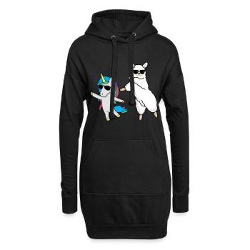 Dabbendes Lama mit Einhorn und Sonnenbrillen - Hoodie-Kleid - Schwarz - Vorne