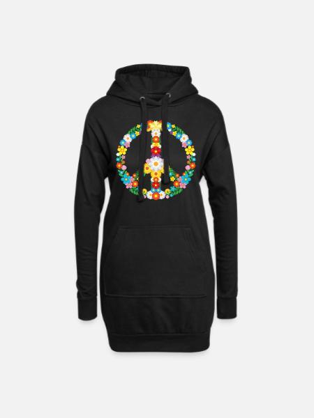Peace Freedom Love Produkt 70er Jahre 60er Jahre Hippie-Blumen - Hoodie-Kleid - Schwarz