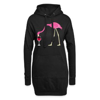 Lustiges Durstiger Flamingo Rotwein Geschenk - Hoodie-Kleid - Schwarz - Vorne