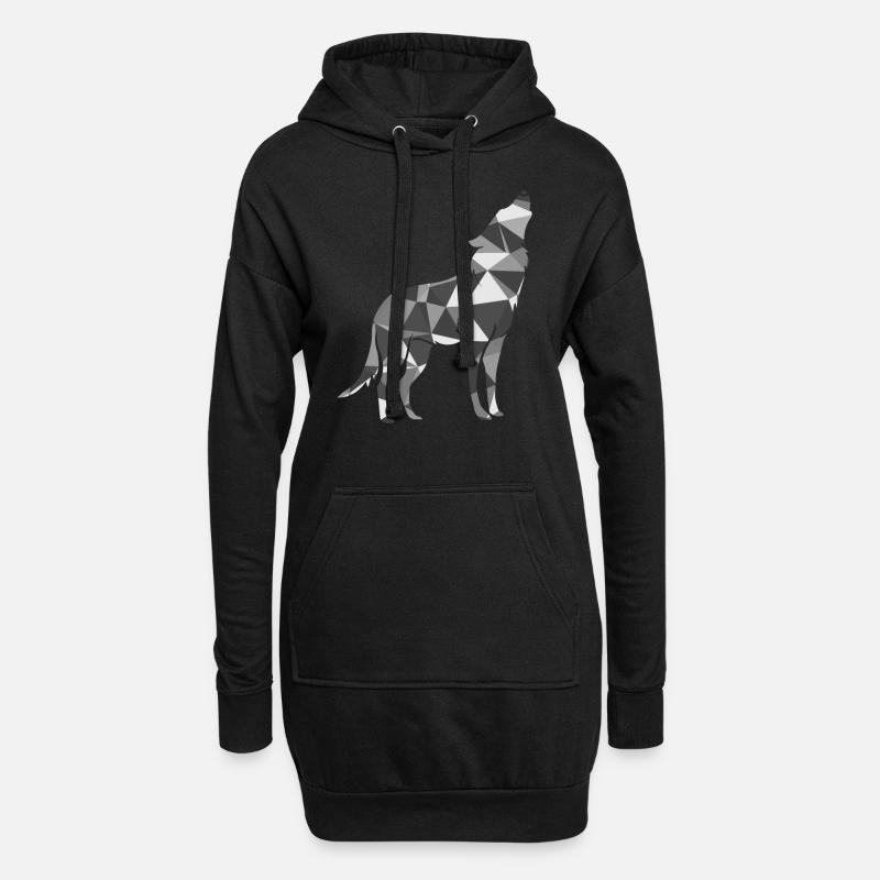 Polygon Wolf - Hoodie Dress - black