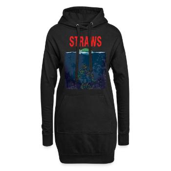 Strohhälme Umweltverschmutzung Plastik im Meer - Hoodie-Kleid - Schwarz - Vorne