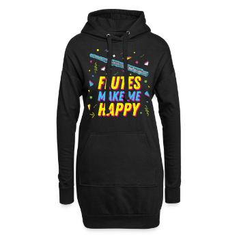 Flûtiste de flûte traversière rétro des années 90 me rend heureux - Sweat-shirt à capuche long Femme - noir - Devant