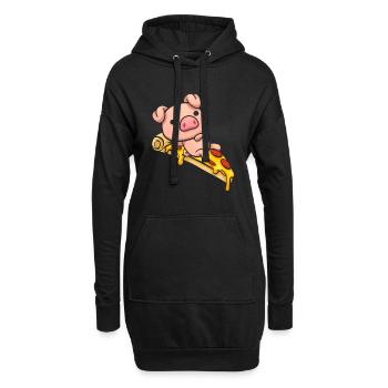 Schweineliegende Pizza Süßes Geschenk - Hoodie-Kleid - Schwarz - Vorne