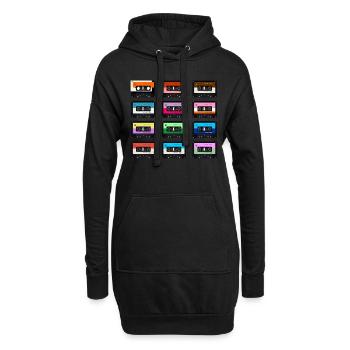 80er Jahre Retro Kassette Outfit Kostüm Vintage - Hoodie-Kleid - Schwarz - Vorne
