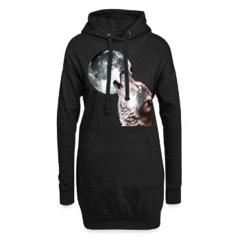 Hurlement loup à la pleine lune hommes - Sweat-shirt à capuche long Femme - noir - Devant