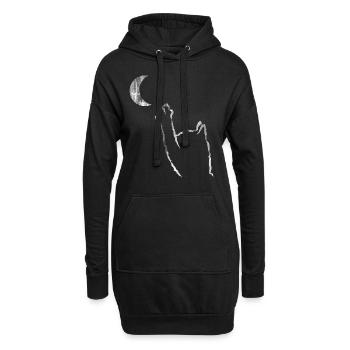 Chat lune - Sweat-shirt à capuche long Femme - noir - Devant