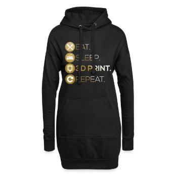 3D Drucker Eat Sleep Repeat - Hoodie-Kleid - Schwarz - Vorne