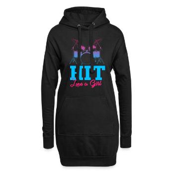 Batteur Batteur Drummer Musique Instrument Tambour Band - Sweat-shirt à capuche long Femme - noir - Devant