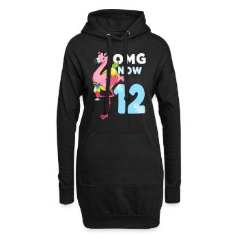 12 ans cadeau flamant rose fille anniversaire - Sweat-shirt à capuche long Femme - noir - Devant