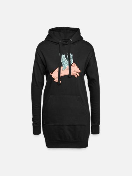 Cochon volant cochon chanceux ailes - Sweat-shirt à capuche long Femme - noir