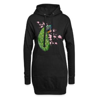 Blumen Pfau - Hoodie-Kleid - Schwarz - Vorne