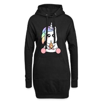 Süße lustige Kawaii Einhorn essen Pizza Slice - Hoodie-Kleid - Schwarz - Vorne