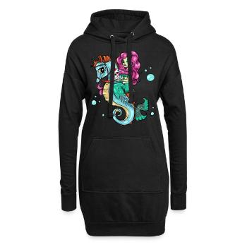 Skelett Meerjungfrau Seepferdchen Sugar Skull - Hoodie-Kleid - Schwarz - Vorne