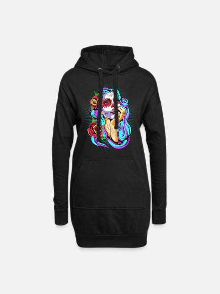 Dia De Los Muertos Mexiko Frau Totenkopf Halloween - Hoodie-Kleid - Schwarz