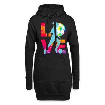 Love Feminine Football. Soccer Mädchen Design Geschenk - Hoodie-Kleid - Schwarz - Vorne