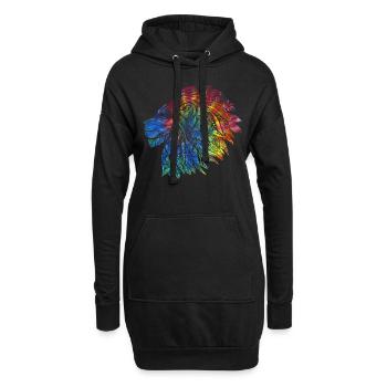 Cadeau de design de lion psychédélique. Mandala arc-en-ciel - Sweat-shirt à capuche long Femme - noir - Devant