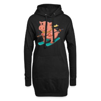 Pig Skiing Pistensau Ski Cadeau De Vacances - Sweat-shirt à capuche long Femme - noir - Devant