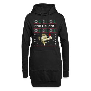 Merry Fishmas Anglershirt Zander Weihnachten - Hoodie-Kleid - Schwarz - Vorne