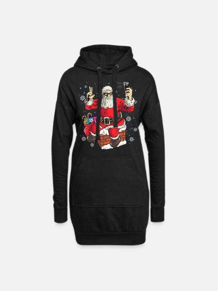 Grappige Kerstman die een foto neemt - Hoodiejurk - zwart