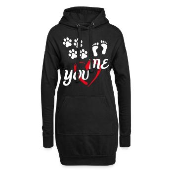 you and me , Hundepfoten, Fussabdruck Tierliebe - Hoodie-Kleid - Schwarz - Vorne