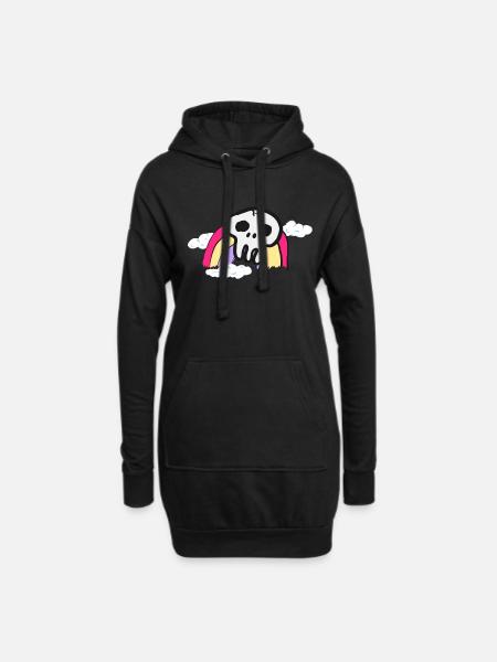 Totenkopf auf Regenbogen und Wolken bunt Geschenk - Hoodie-Kleid - Schwarz
