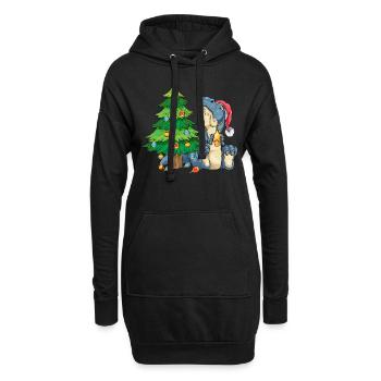 T-Rex am Weihnachtsbaum trauriger Dino Weihnachten - Hoodie-Kleid - Schwarz - Vorne