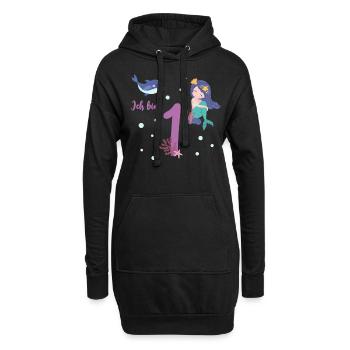Meerjungfrau erster Geburtstag 1 Jahr Kindershirt - Hoodie-Kleid - Schwarz - Vorne