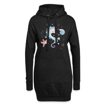 Seepferdchen - Hoodie-Kleid - Schwarz - Vorne