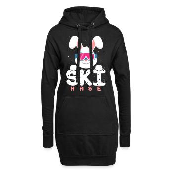 Ski Hase mit Brille,Häschen,Party Apres Ski - Hoodie-Kleid - Schwarz - Vorne