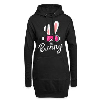 Ski Bunny auf 2 Ski,Häschen,Winter Party Apres Ski - Hoodie-Kleid - Schwarz - Vorne